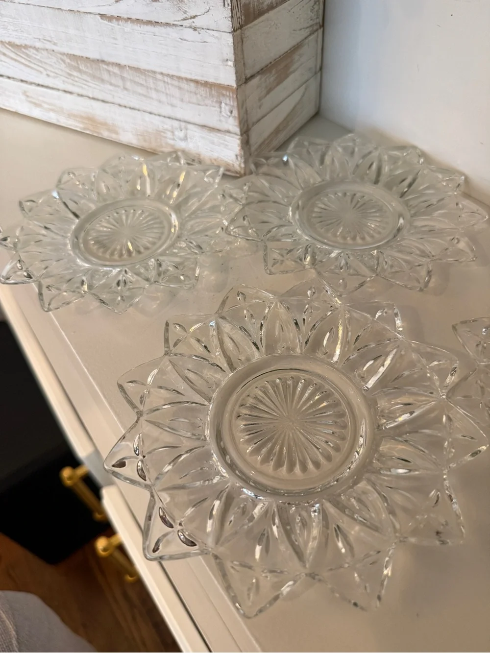 Vintage Clear Glass Flower Trinket Dishes Candle Holders Set of 4